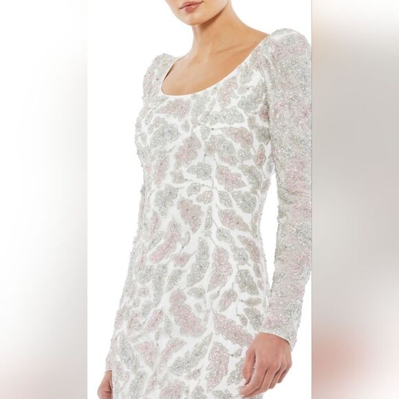 Mac Duggal FOLIAGE EMBELLISHED MIDI SHEATH DRESS NWOT sz 6 Ivory (5424) - Picture 3 of 7